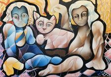 1032 - Couple assis au chat rose