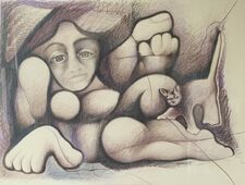 970 Nu assis avec un chat